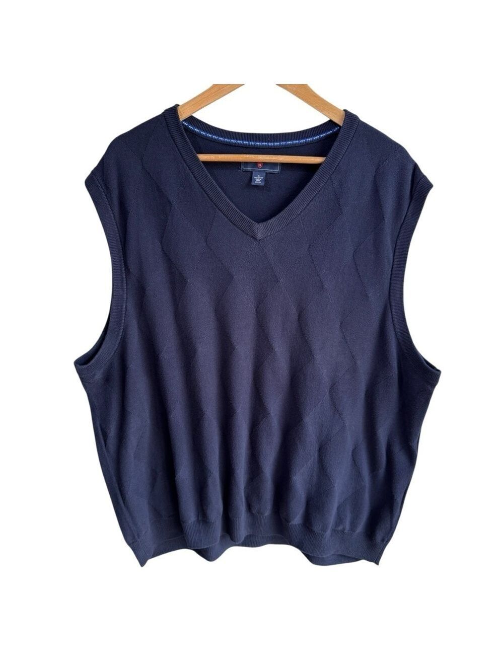 Saddlebred Lightweight Knit Sweater Vest Mens XL Navy Blue V-Neck Preppy Office